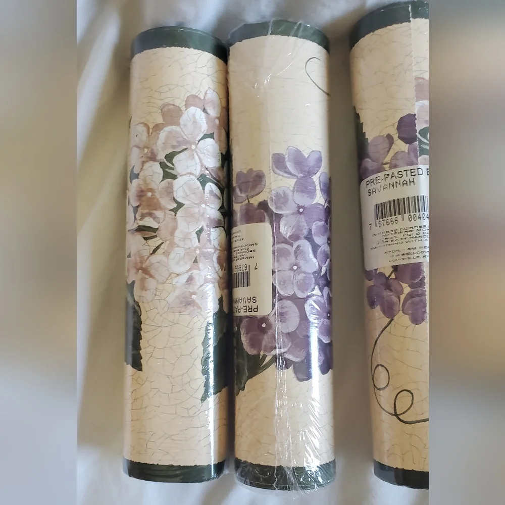 D. W. Wallcoverings Vtg Savannah Floral Wallpaper Border Purple Hydrangeas, New